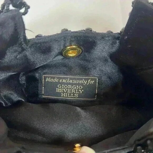 GIORGIO‎ BEVERLY HILLS BLACK BEADED SATIN LINED EVENING BAG WITH SNAP CLOSURE - Picture 4 of 5